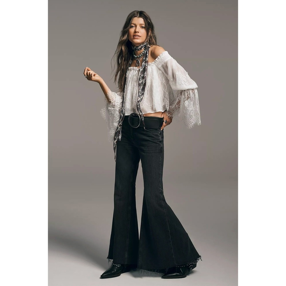 Free People Emre Flare Size 27 Jeans Black Wide Leg‎ Bell Bottom Boho Hippie NEW - Picture 3 of 7